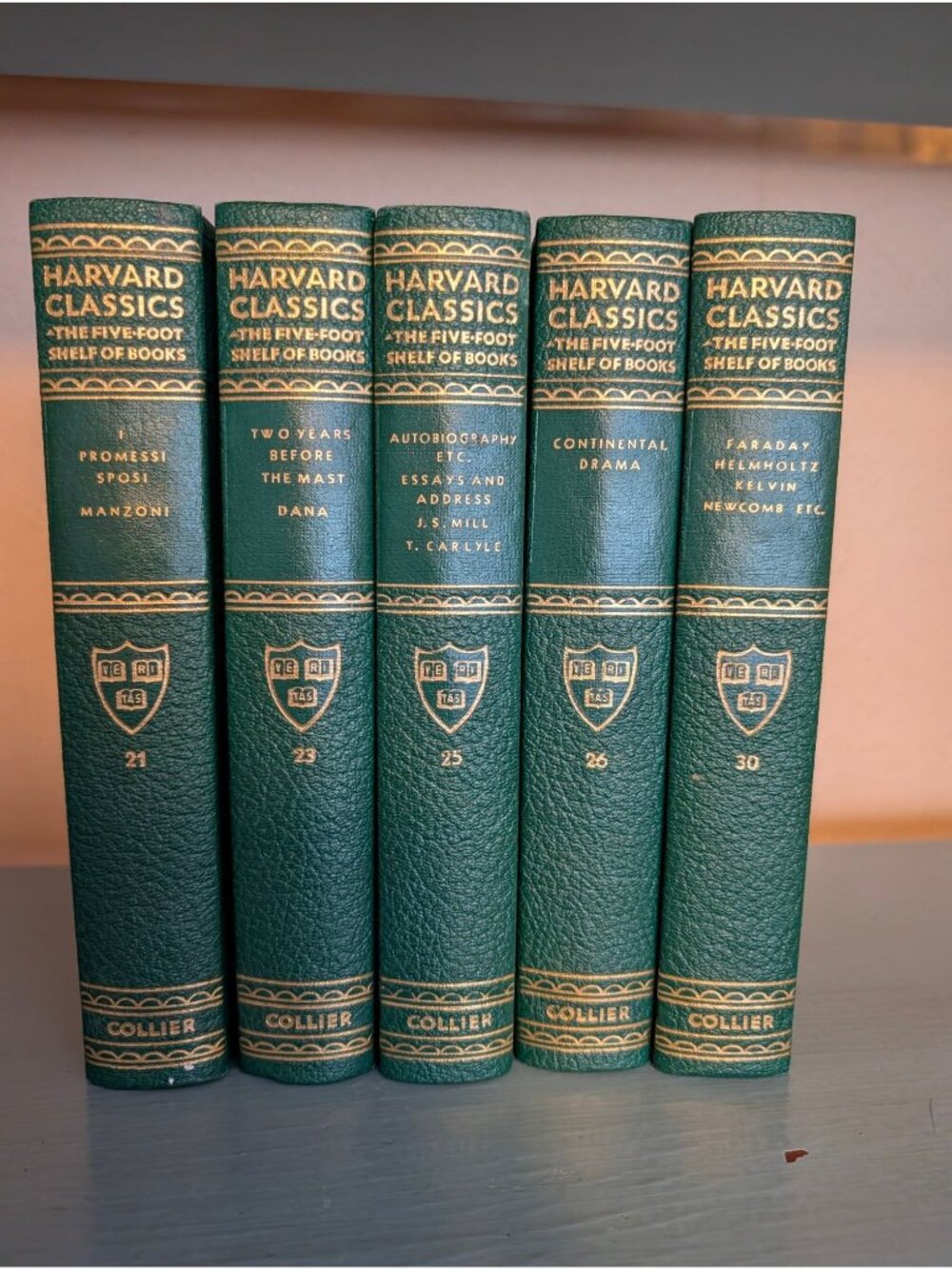 Harvard Classics Five-Volume Set Green Leather 1937 Edition P.F. Collier Fine Co